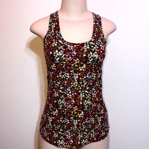 Floral Scoop Neck Stretchy Soft Black Tank Top